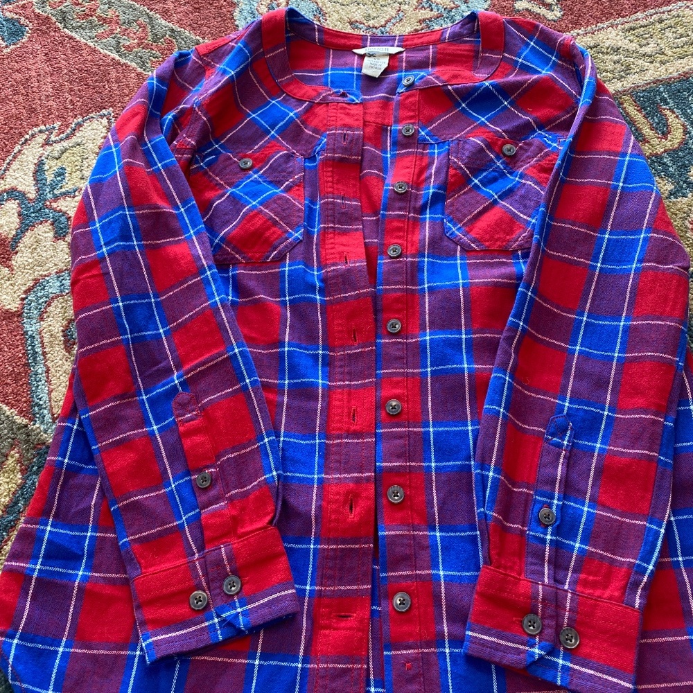 Duluth Trading Flannel Buttondown Collarless